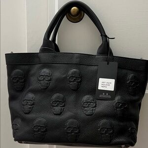 Black Skull Embossed Tote Bag Genuine leather